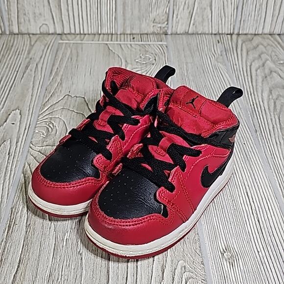 Nike Air Jordan 1 Mid Reverse Bred Sneakers Red/Black Toddler Size 8C - Picture 9 of 11